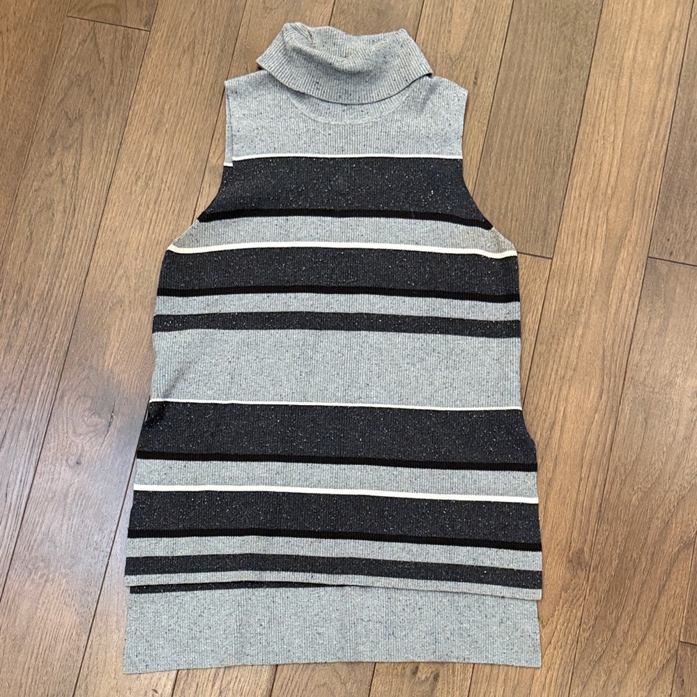 LOFT LOU & GREY Block Stripe Sleeveless Turtleneck Sweater Size Large C8-022